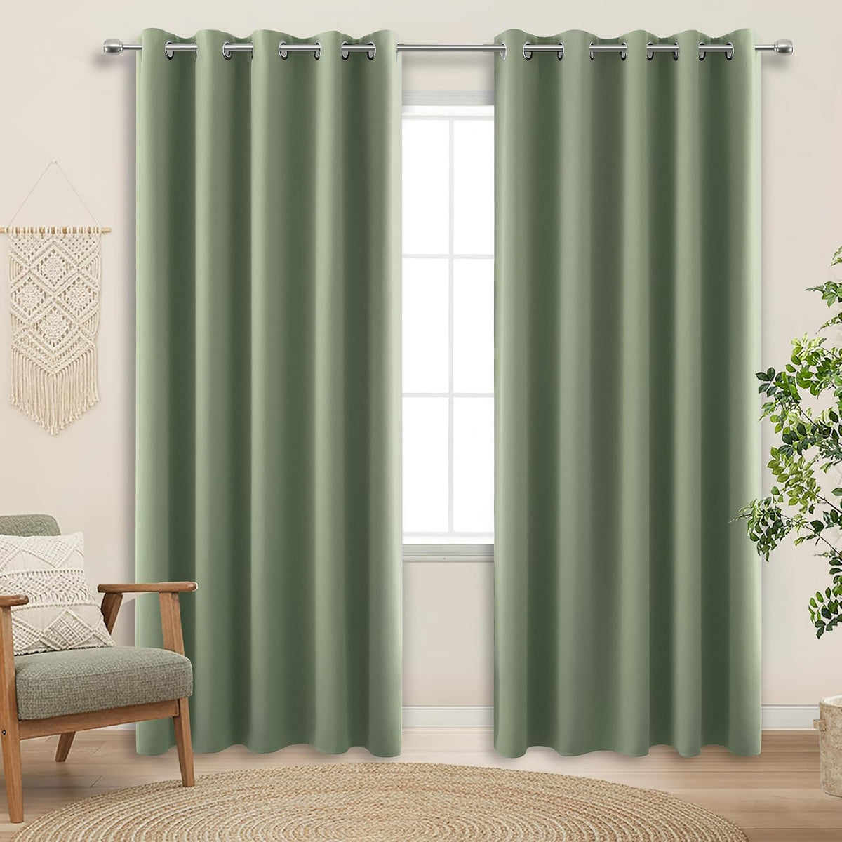 Koufall sage green blackout curtains front view