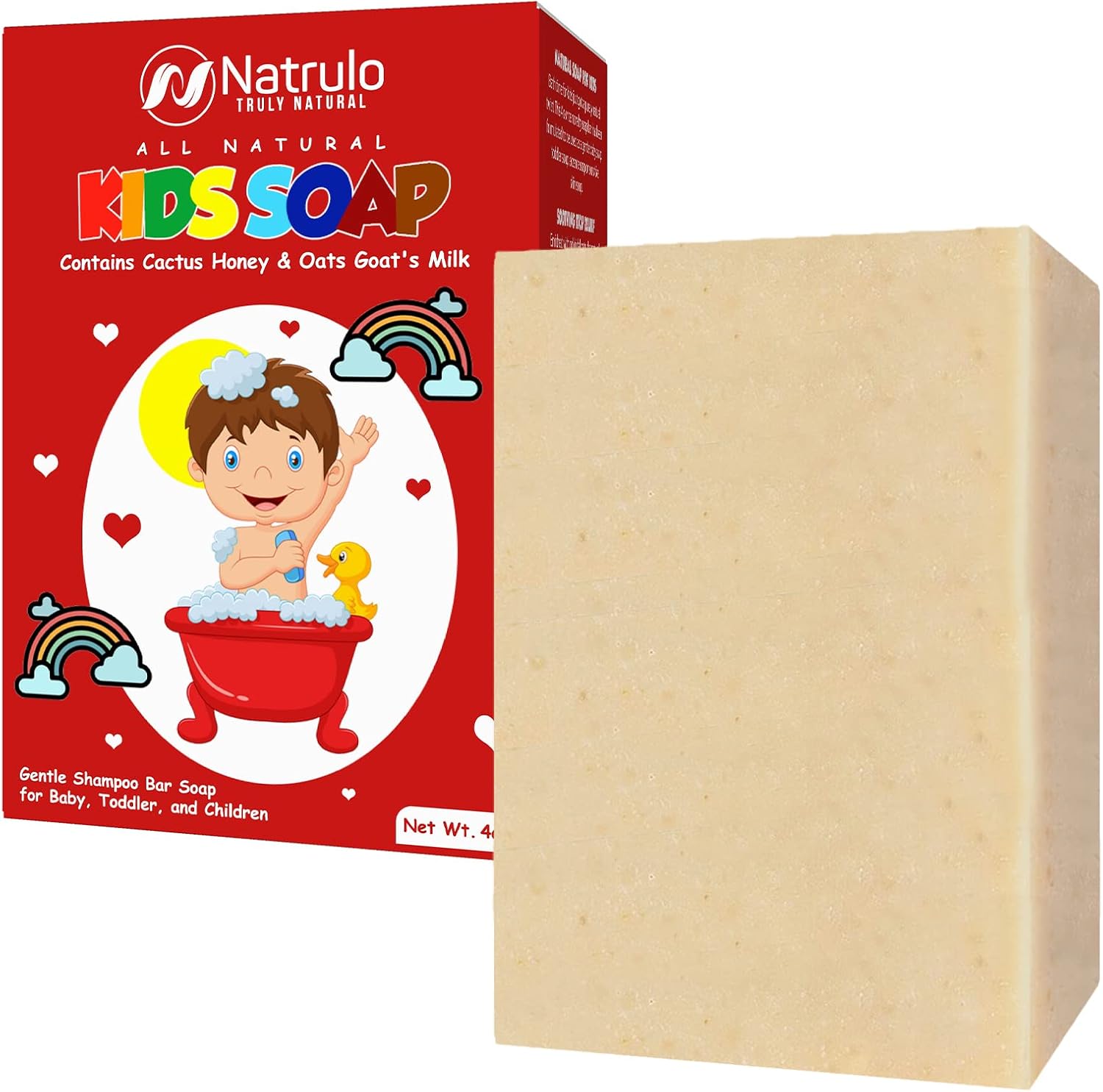 Natrulo natural goat milk kids soap bar front view packaging