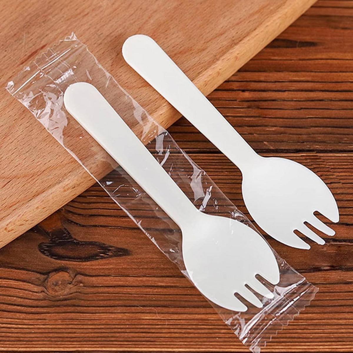 ARTOST disposable sporks pack front view showing premium white plastic two in one design