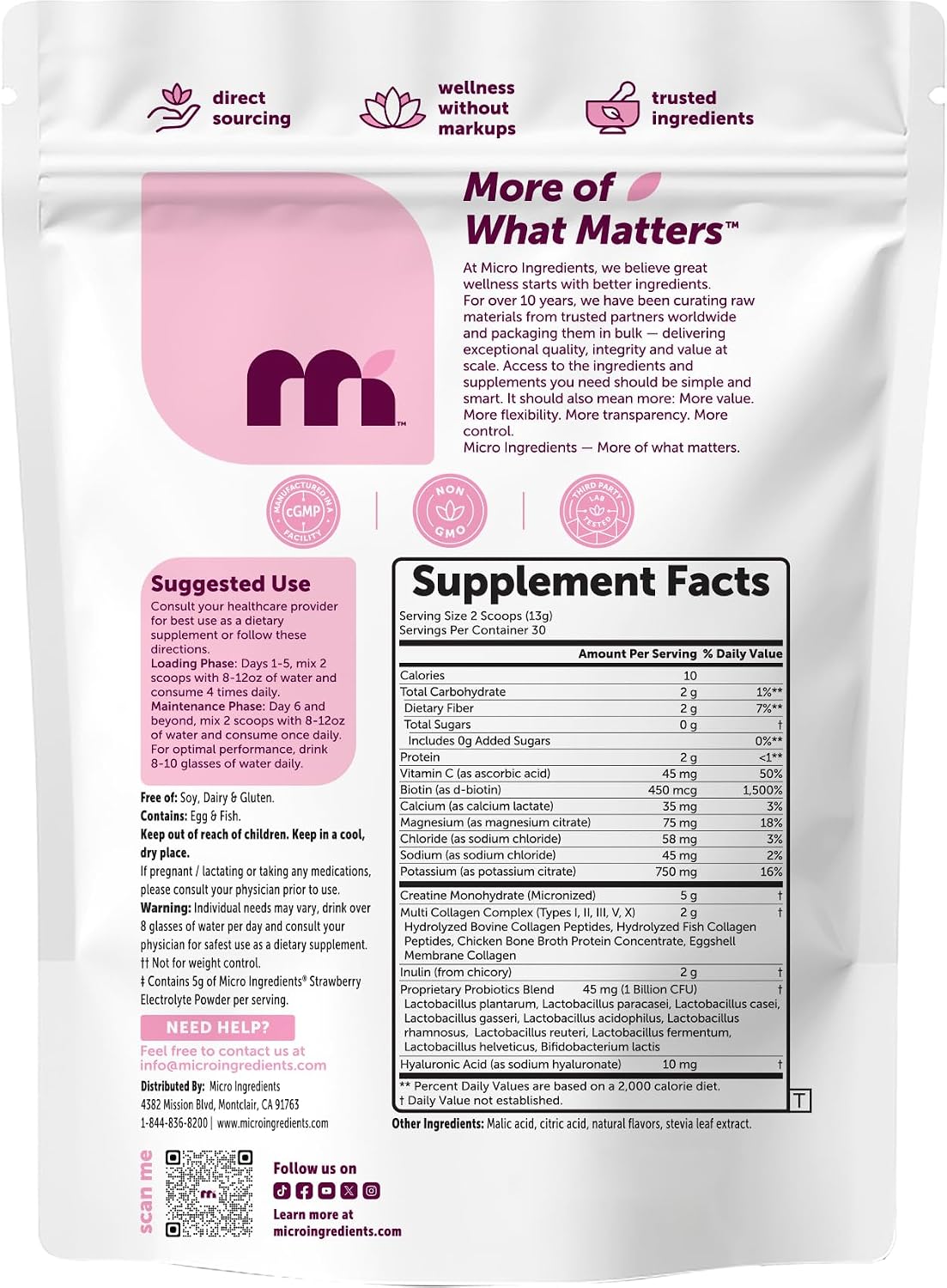 Micro Ingredients collagen and electrolyte powder pouch