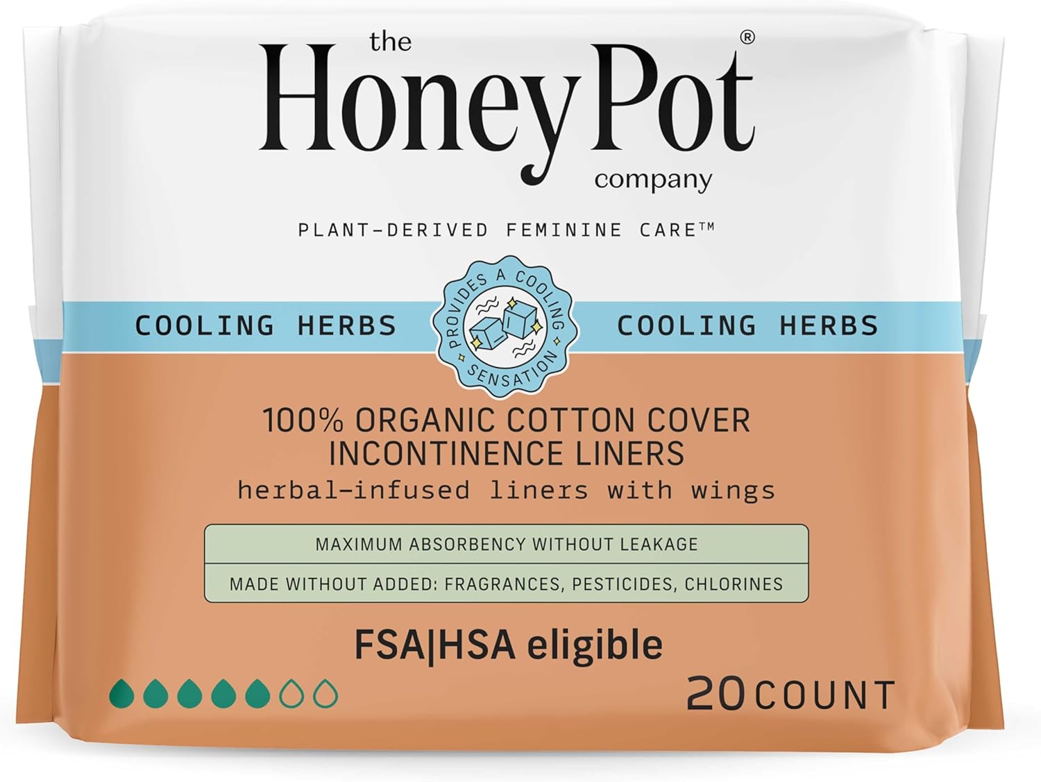 The Honey Pot Company - Herbal Panty Liners for Women - Organic Incontinence w/Wings - Infused w/Essential Oils for Cooling Effect - Postpartum Essentials - Feminine Care - 20ct - Image 1