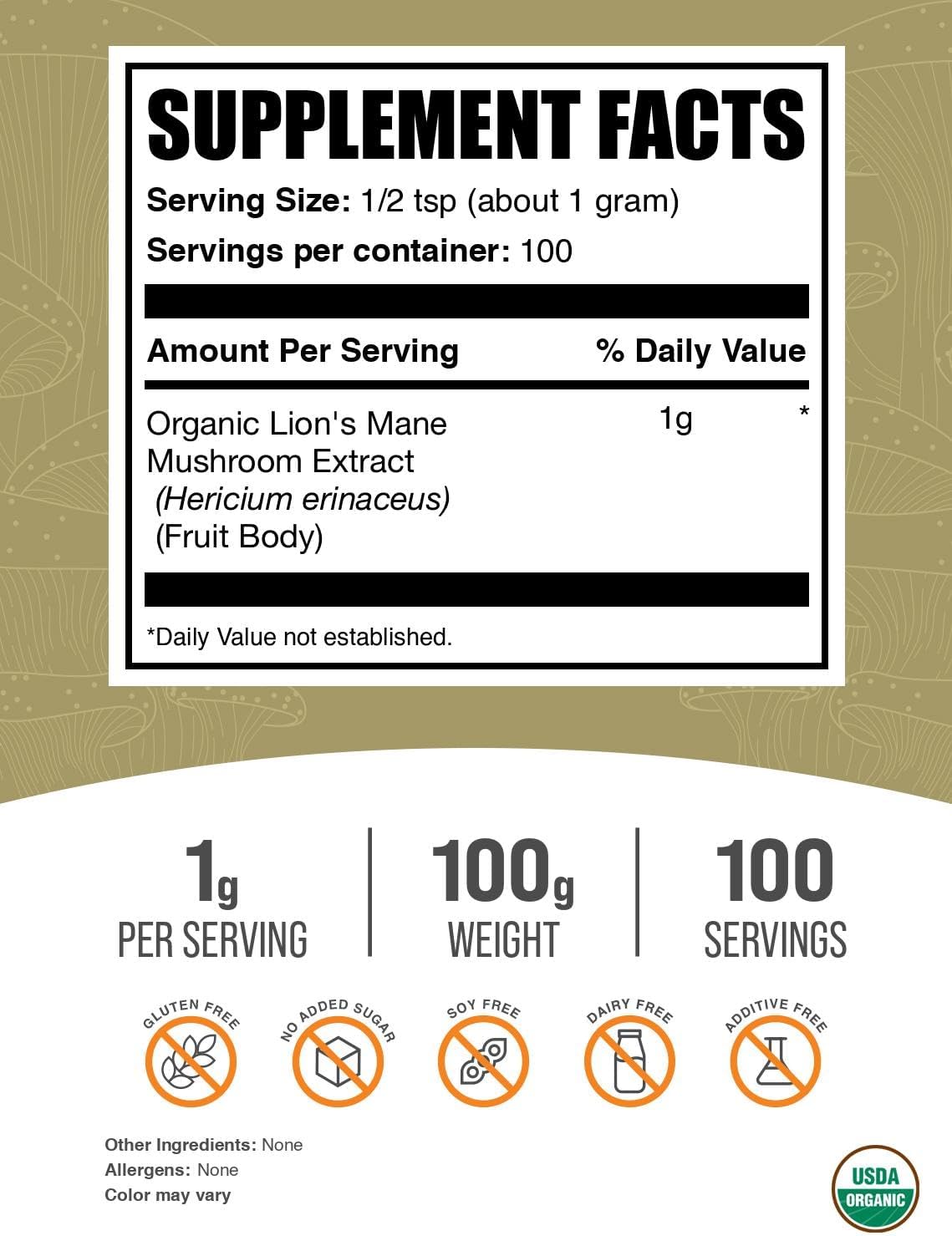 BulkSupplements dietary supplement ingredients and nutritional facts panel on clean white packaging