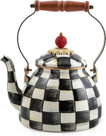 MACKENZIE-CHILDS Tea Kettle, 2 Quarts, Blue-and-White Royal Check | Hand-painted design, made from enameled steel with a wooden handle, ideal for serving coffee, tea, and other hot beverages - Image 13