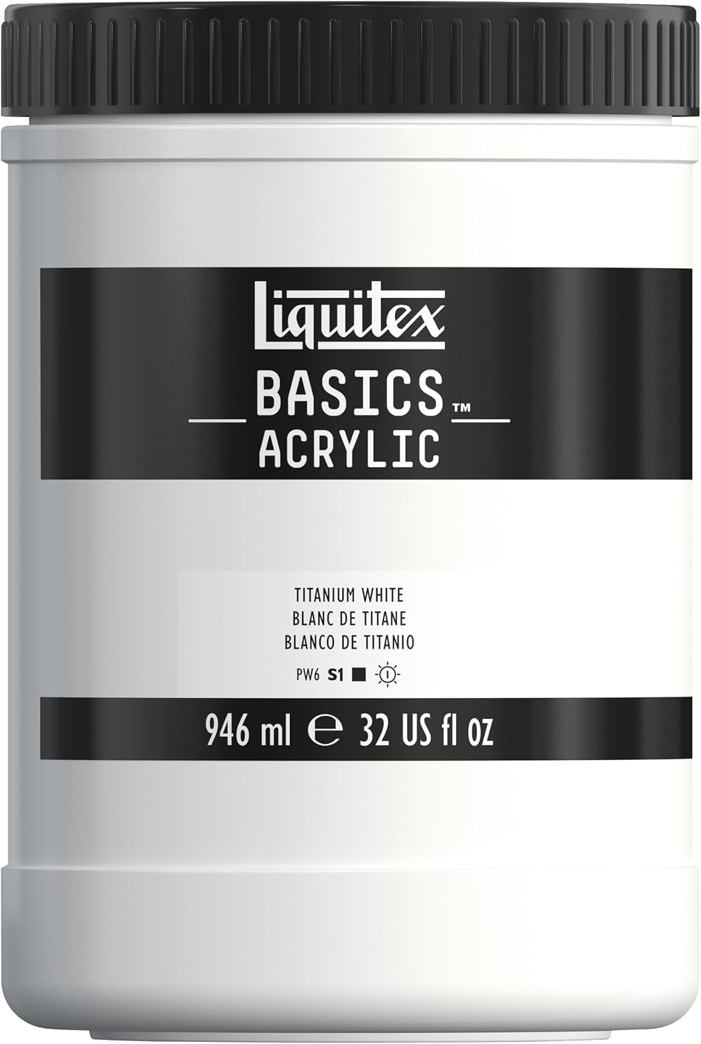 Liquitex Basics acrylic paint titanium white jar front view