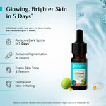 Model demonstrating lightweight application of Pilgrim face serum on skin.