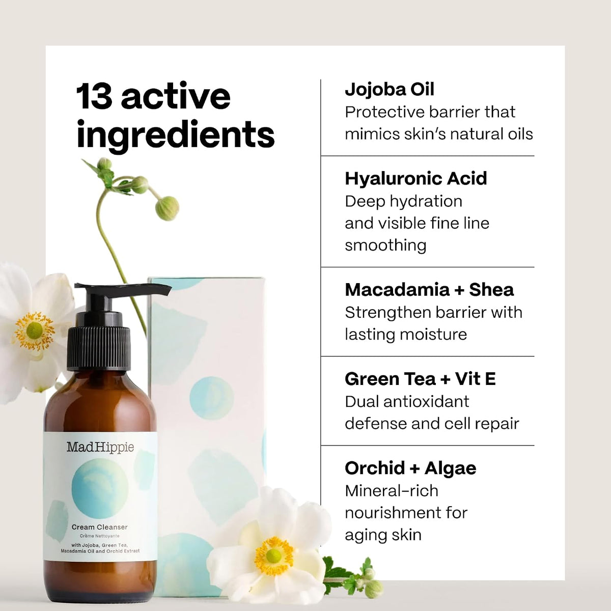 Mad Hippie Cream Cleanser with hyaluronic acid branding