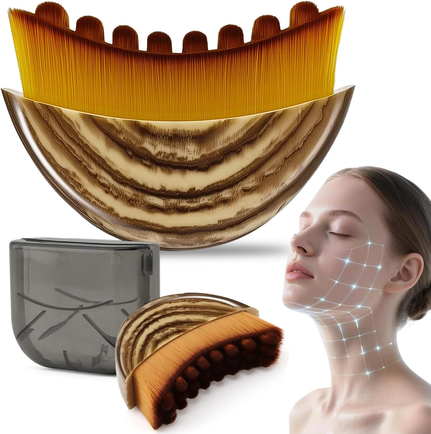 Ankevin Lymphatic Contour Face Brush front view showing the soft half moon arched bristle design for facial drainage sculpting.