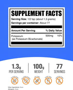 BulkSupplements Potassium Bicarbonate Powder nutrition facts label food grade electrolyte