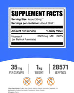 Bulk supplements retinol palmitate gluten free powder nutritional facts label