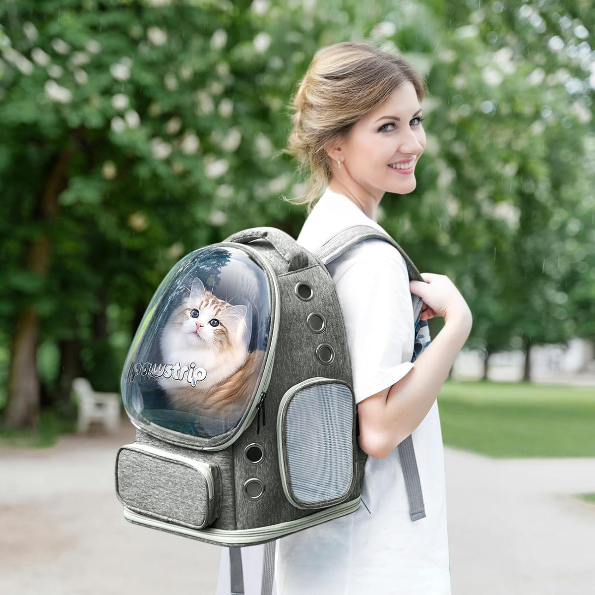 Pawstrip cat backpack carrier interior safety tether detail