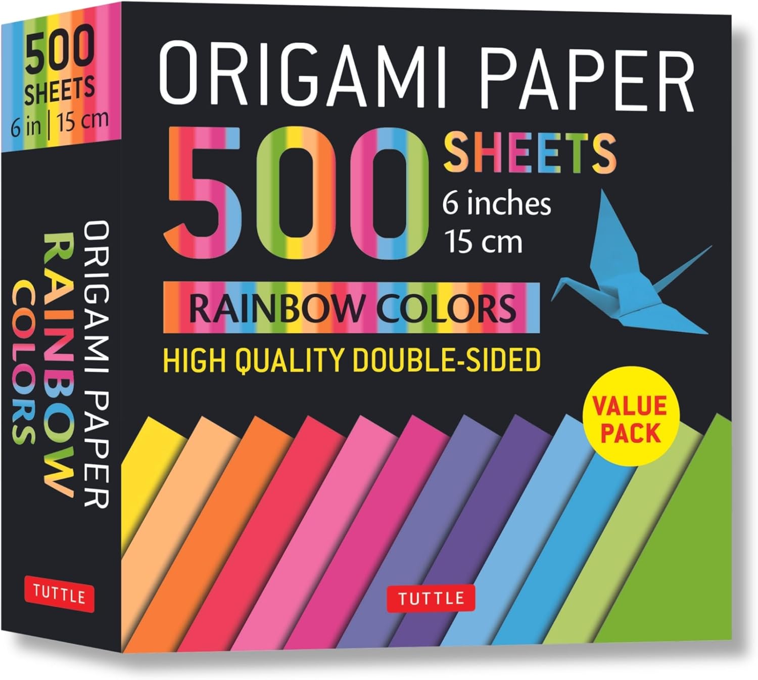 Origami Paper 500 sheets Rainbow Colors 6" (15 cm): Tuttle Origami Paper: Double-Sided Origami Sheets Printed with 12 Color Combinations (Instructions for 5 Projects Included) - Image 1