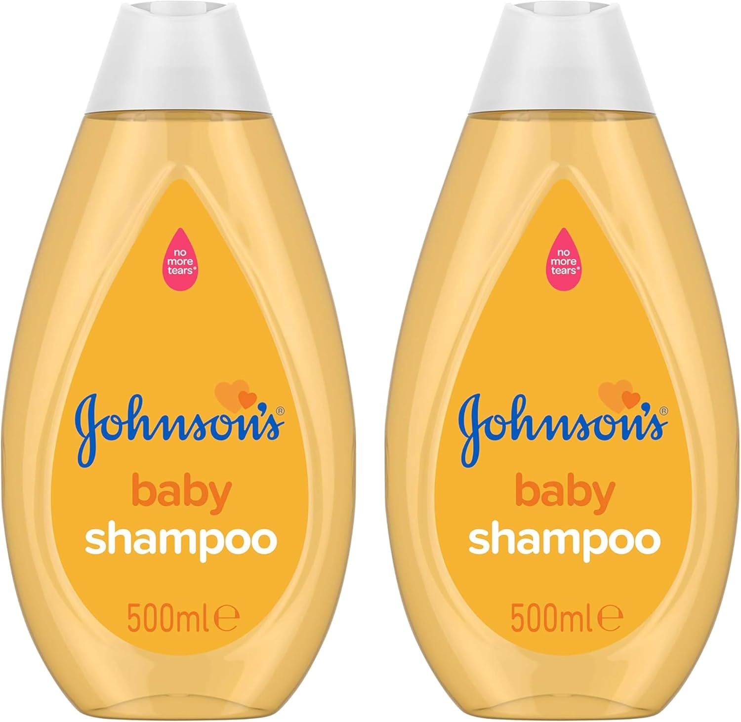 Johnson's Baby Shampoo 500ml twin pack front view showcasing the classic yellow bottle design