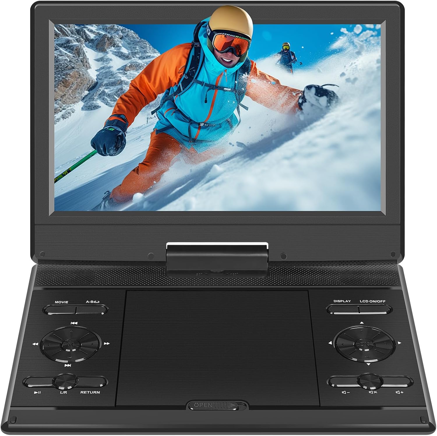 BOKYOK portable DVD player front view showing twelve point one inch open high definition screen
