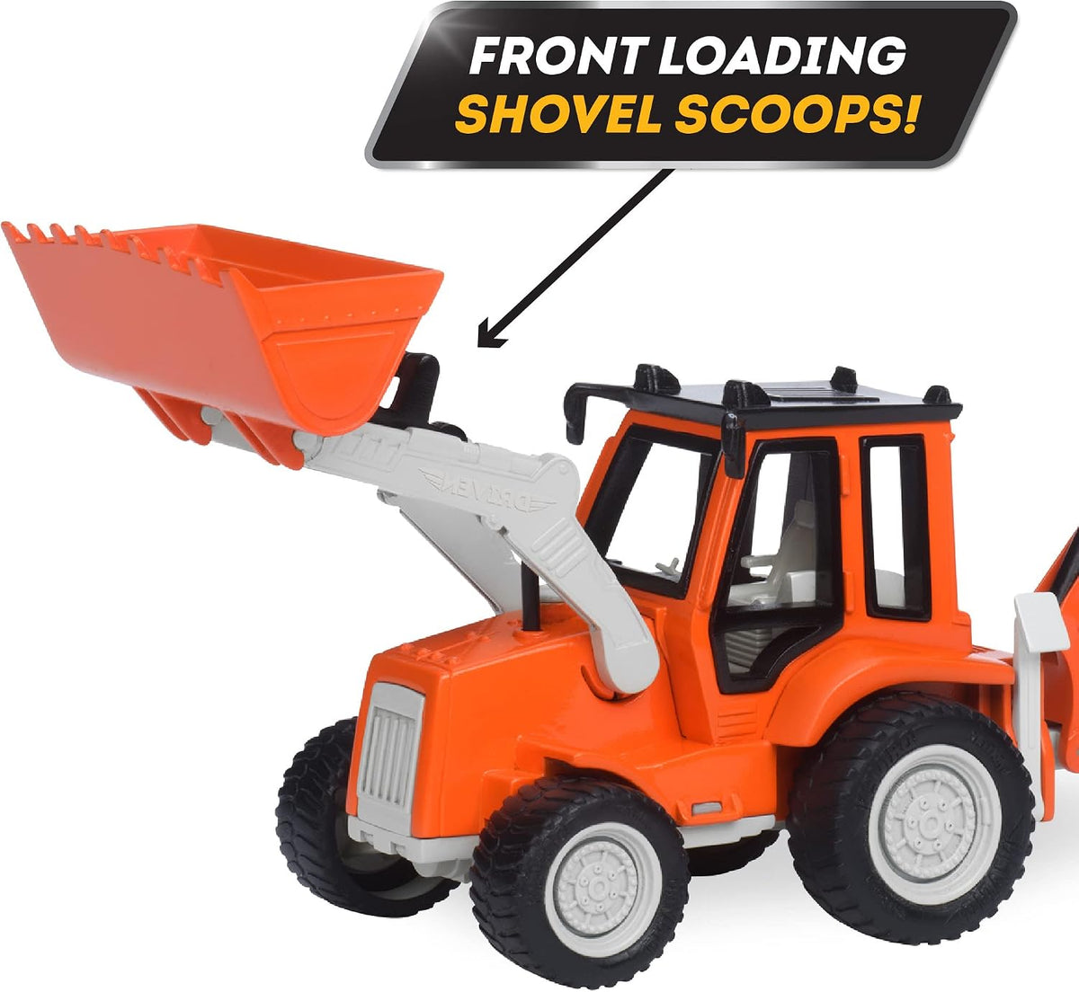 Driven by Battat backhoe loader close up of realistic details