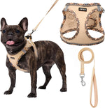 AMTOR small dog harness front view showing beige vest design