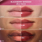 Glow Recipe Blackberry Bingsoo lip balm standing upright next to fresh berries