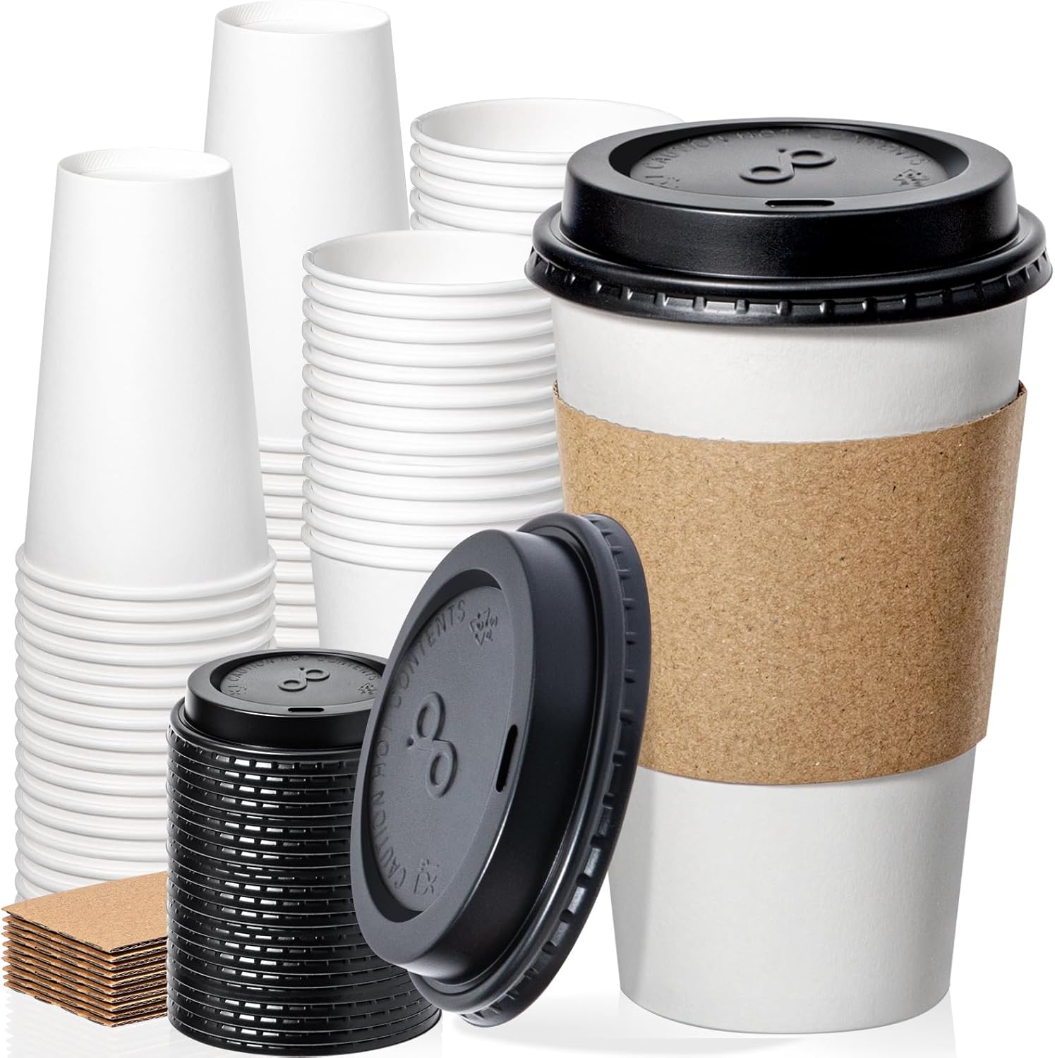 Fit Meal Prep 16 ounce disposable coffee cups front view for hot beverages.