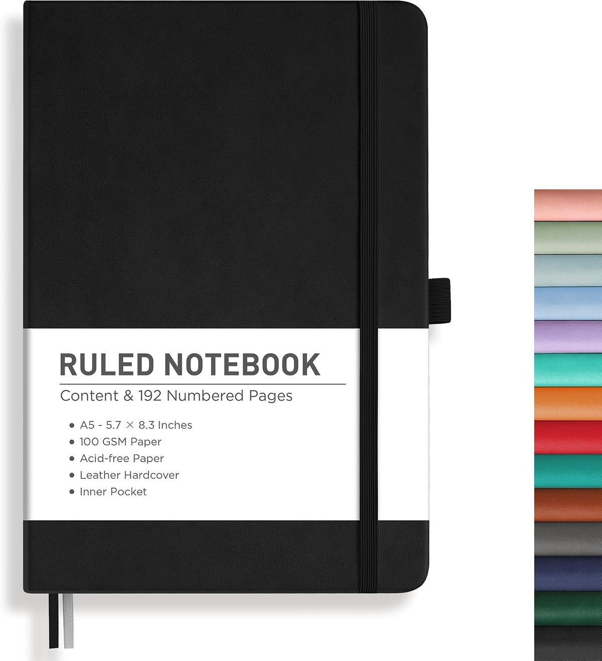 RETTACY lined journal notebook front view in black