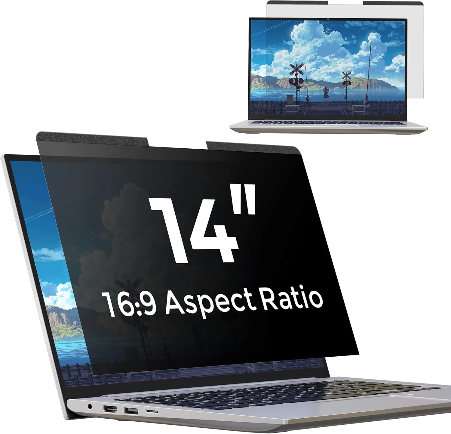 Pandcliny magnetic laptop privacy screen 14 inch front view on a notebook