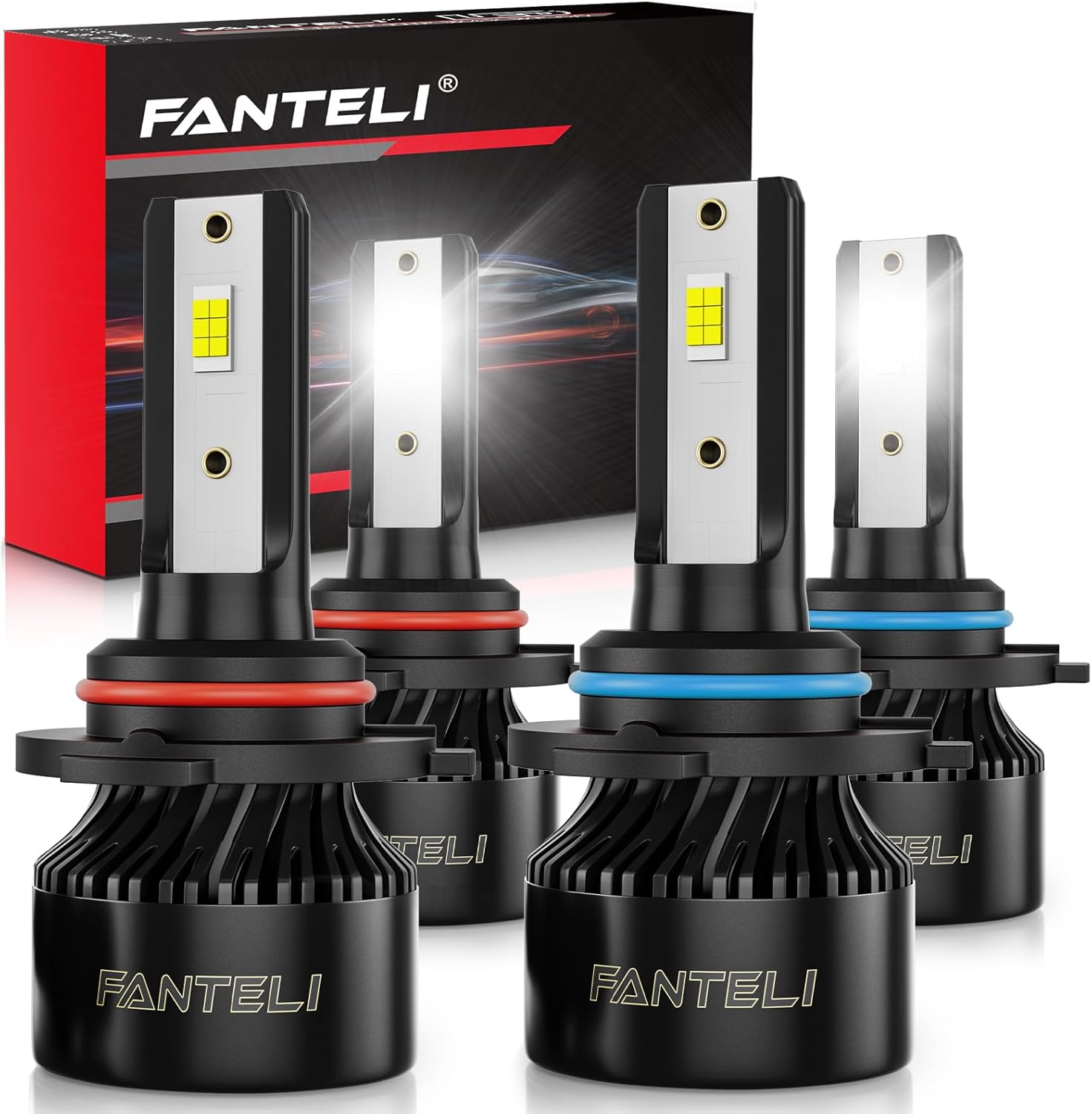 FANTELI 9005 9006 LED Headlight Bulbs Combo Pack front view displaying four premium automotive upgrade lights.