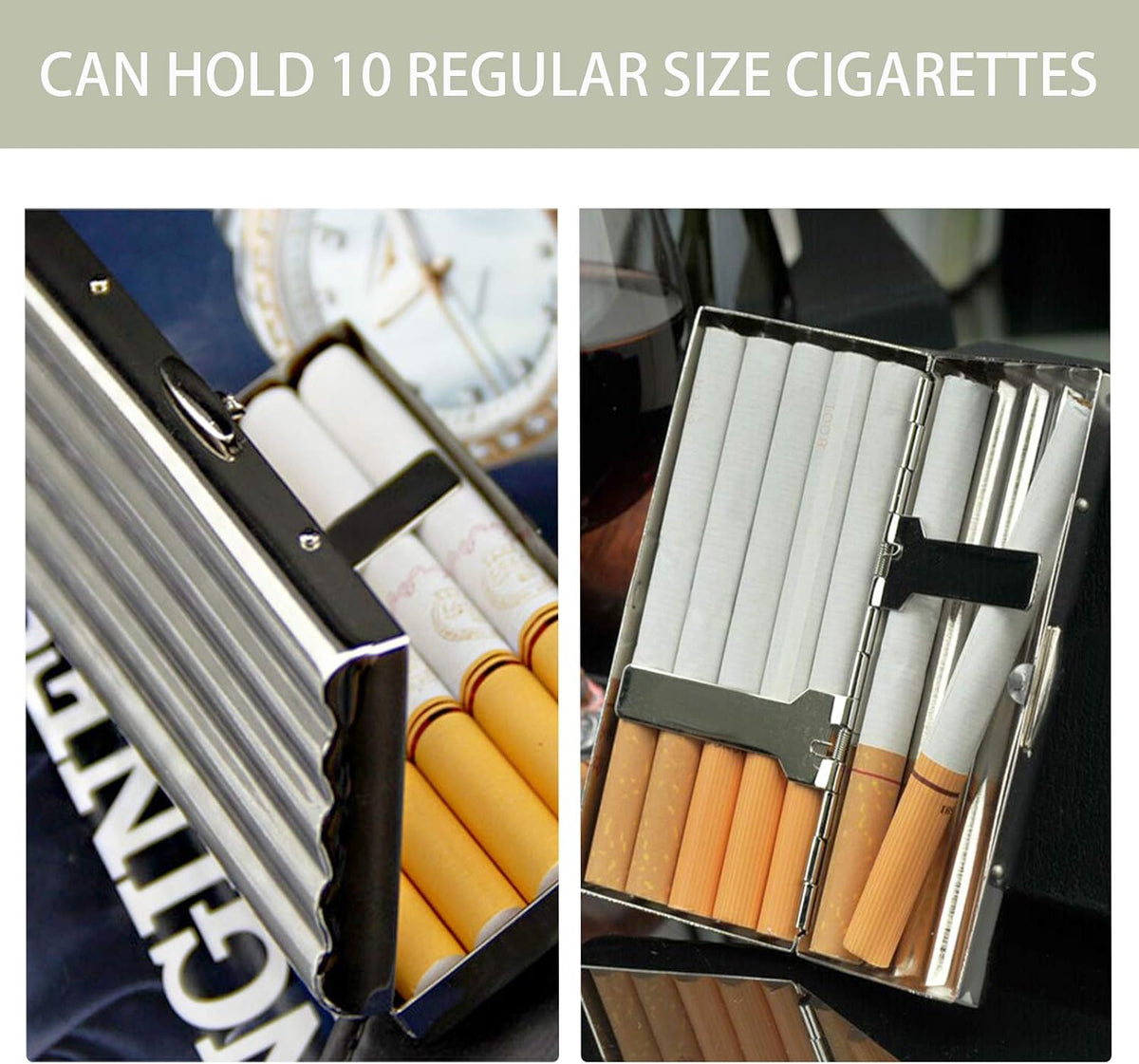 Stainless Steel Cigarette Box Case, Holds 10 Regular Size - Image 5