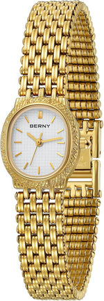 BERNY vintage gold watch front view showing oval dial