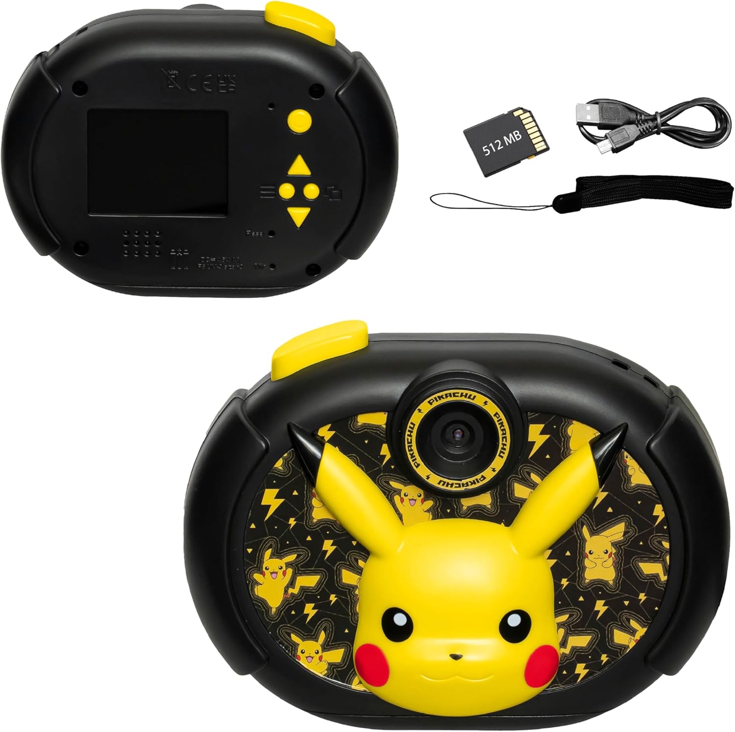 eKids Pokemon digital camera front view showing Pikachu graphics and lens