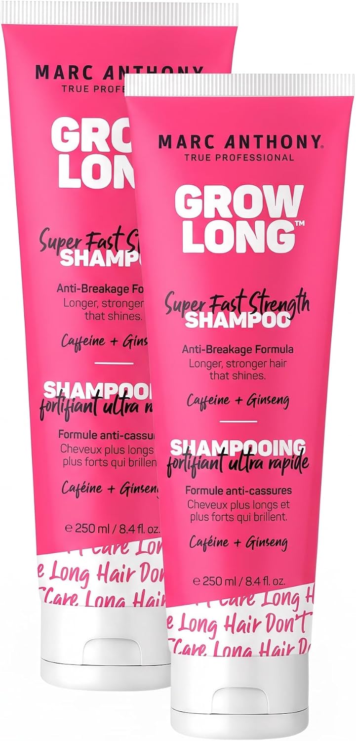 Marc Anthony Grow Long shampoo packaging lifestyle shot