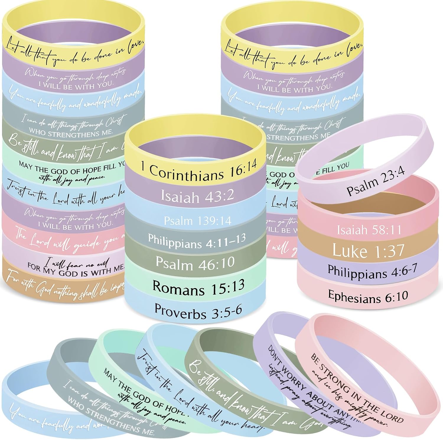 Ecation Bible verses bracelets front view showing assorted colors