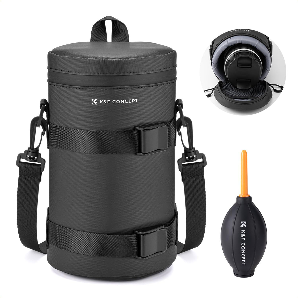 K&F CONCEPT Camera Lens Pouch Case, Waterproof Zipper Lens Protective Bag, Shockproof All-round Camera Lens Carry Bag for DSLR SLR Lens Size Below 3.3" x5.7" (D x H) - Image 9