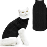PUPTECK winter cat sweater coat front view black cable knit pet apparel