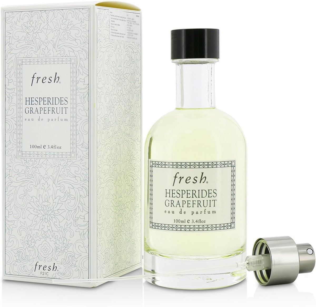 Side angle view of 1 oz Fresh Hesperides Grapefruit Eau De Parfum luxury packaging box