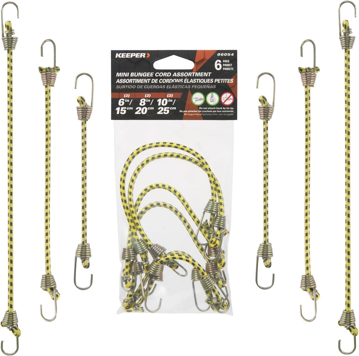 Keeper mini bungee cords demonstrating stretching flexibility