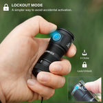 Sofirn SC13 pocket flashlight attached via magnetic tail cap
