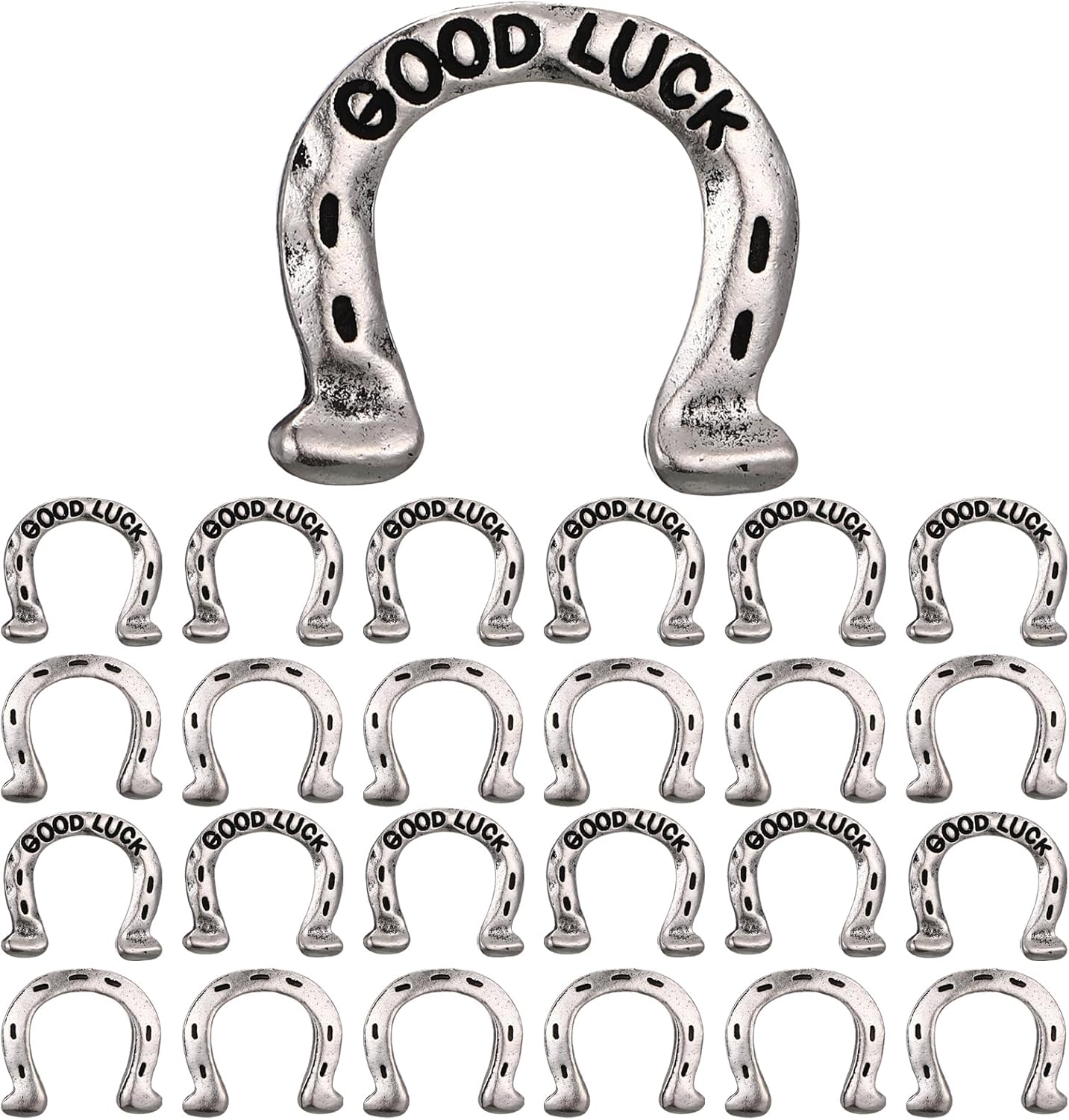 RoundFunny horseshoe good luck pocket token front view showing raised horseshoe design