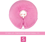 MCHY soft donut recovery collar for small dogs showing the adjustable strap closure.