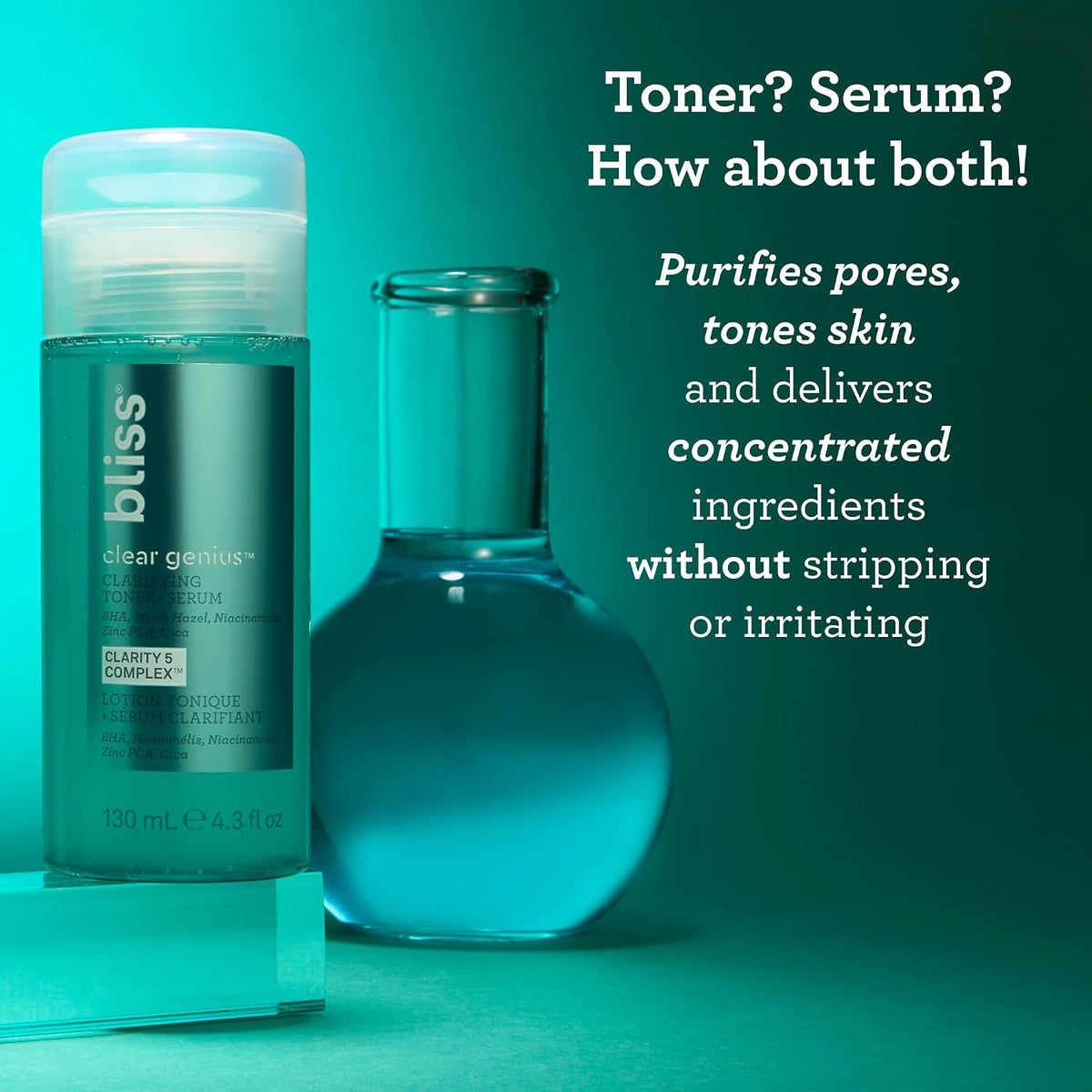 Bliss Clear Genius Clarifying Toner Serum packaging side profile