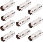 AIMHDUTY BNC female to female connector 10 pack front view showcasing the metallic straight barrel design