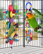 The packaging layout of the two pieces of Bissap bird foraging and shredding toys with top hanging hooks.