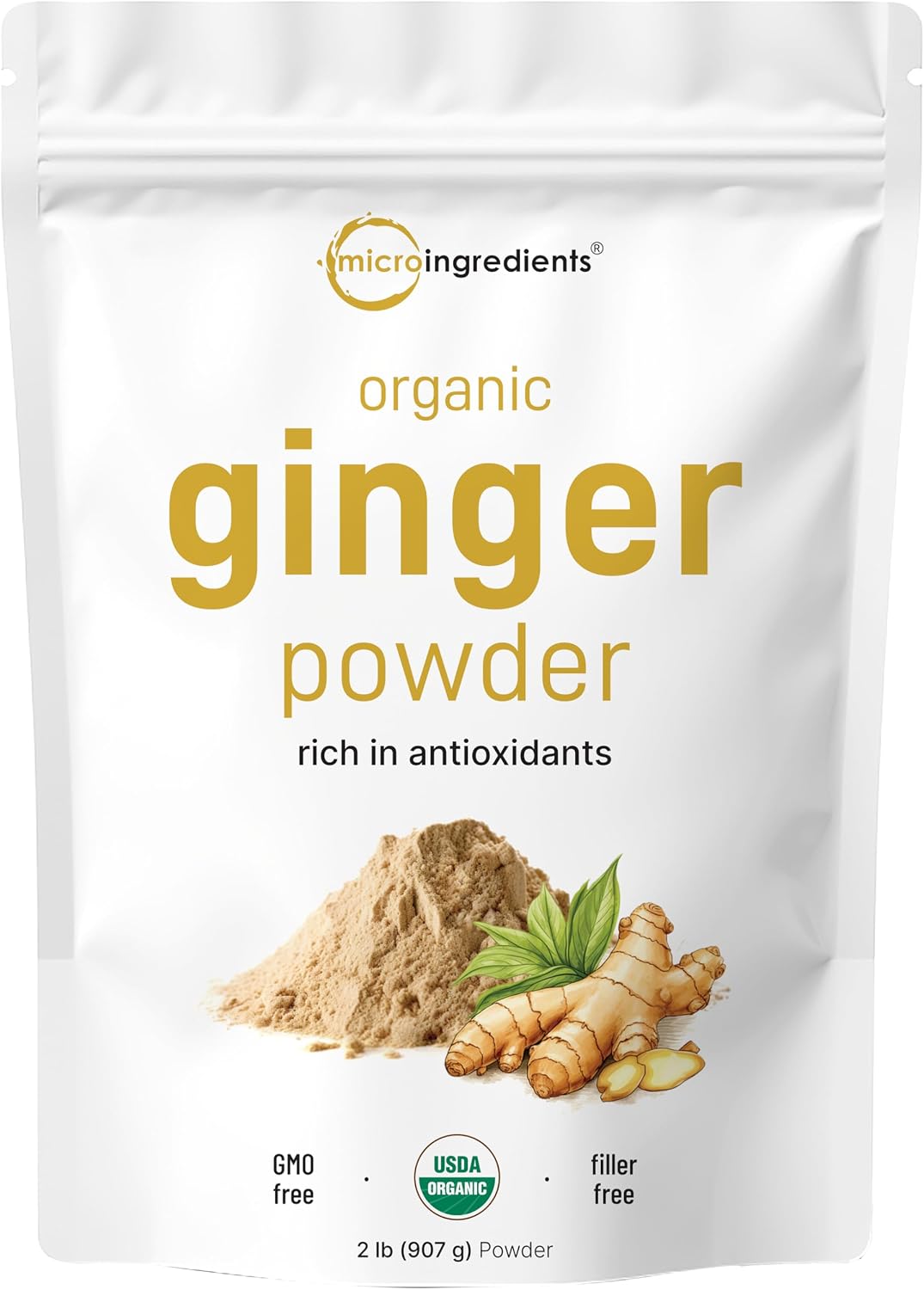 Micro Ingredients organic ginger powder front view packaging