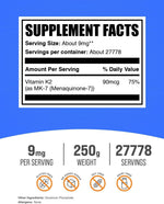 BulkSupplements Vitamin K2 powder 250g packaging