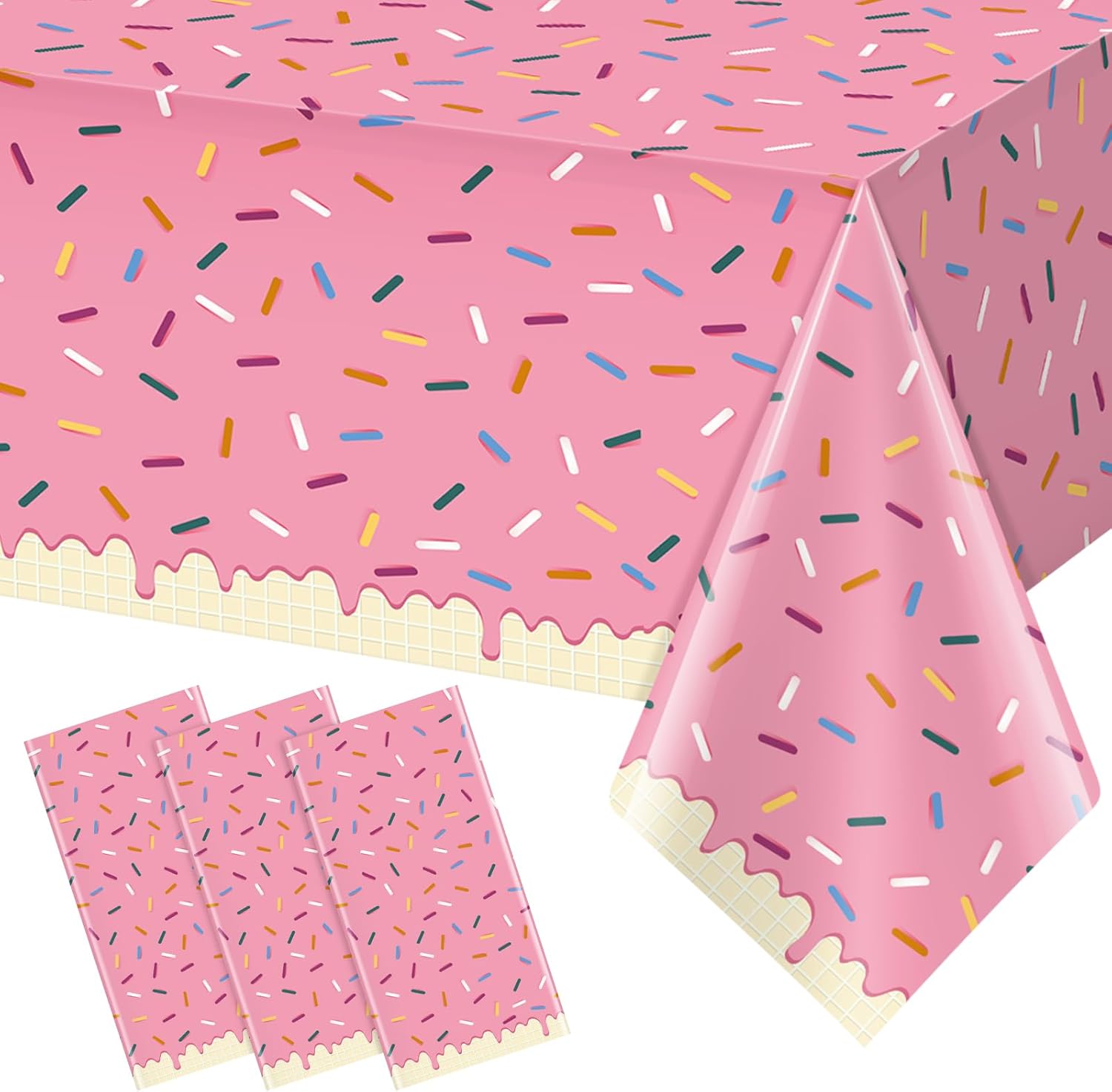 Hallswl sprinkle donut disposable plastic tablecloth pack front view setup