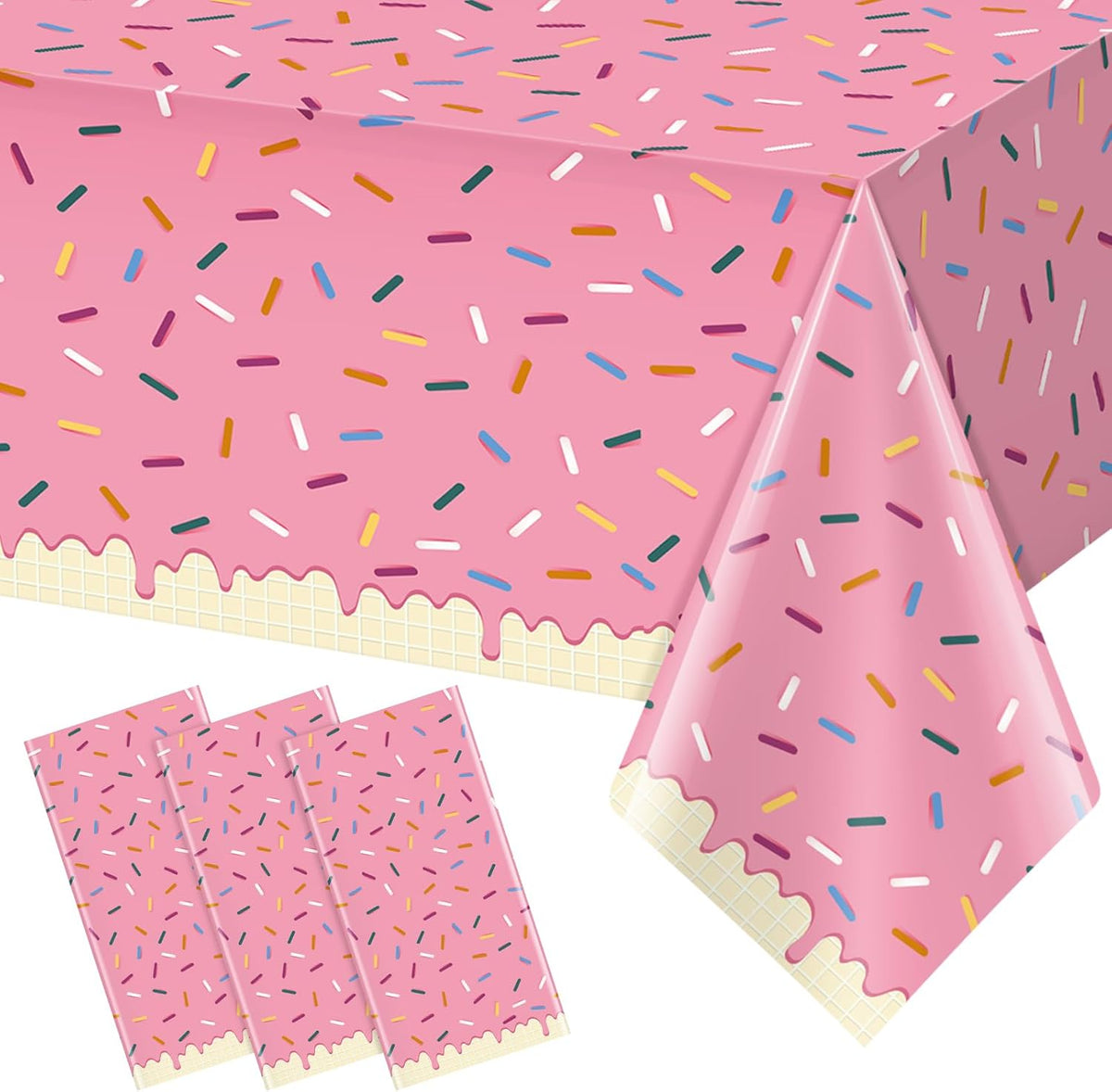 Hallswl sprinkle donut disposable plastic tablecloth pack front view setup