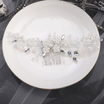Top angle view of handmade alloy and rhinestone wedding hair accessory
