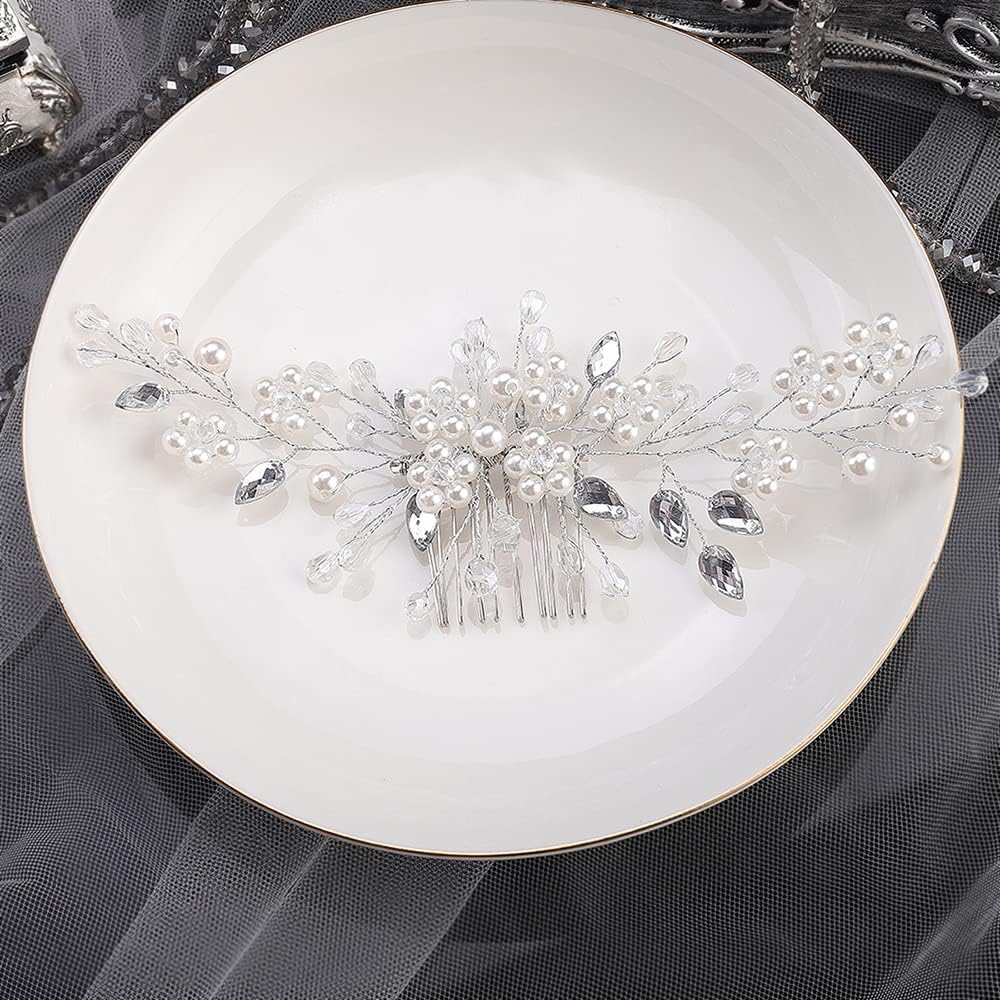 Top angle view of handmade alloy and rhinestone wedding hair accessory