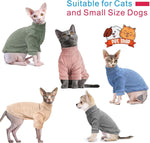 Side profile of Sphynx cat wearing Idepet green turtleneck sweater