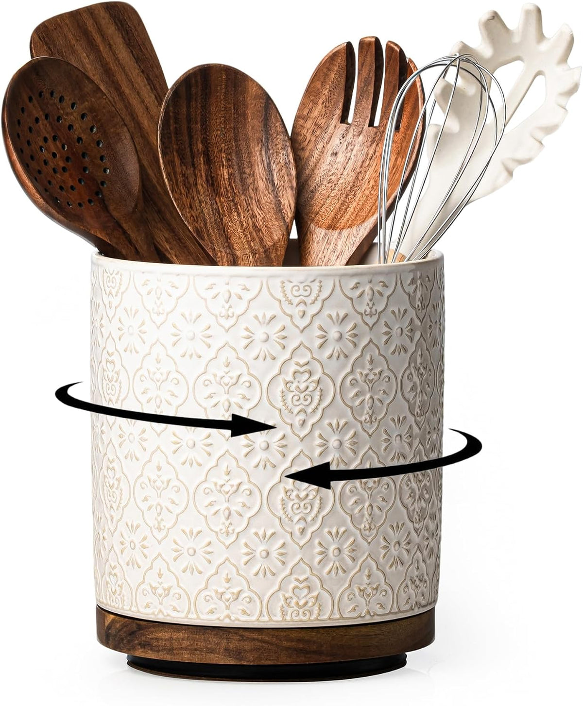MIKIGEY kitchen utensil holder front view off-white ceramic