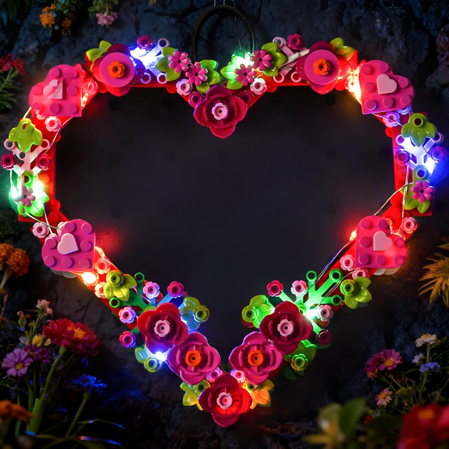 Vonado LED light kit installed on Lego Heart Ornament front view