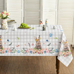 Horaldaily Easter tablecloth front view featuring spring buffalo plaid bunny design.