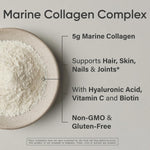 Wild caught pescatarian friendly collagen complex certification seals close up